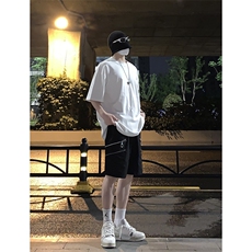 B221美式ins高街暗黑小众拉链宽松五分裤短裤LK23061-P50控68，男装休闲裤，电商B221