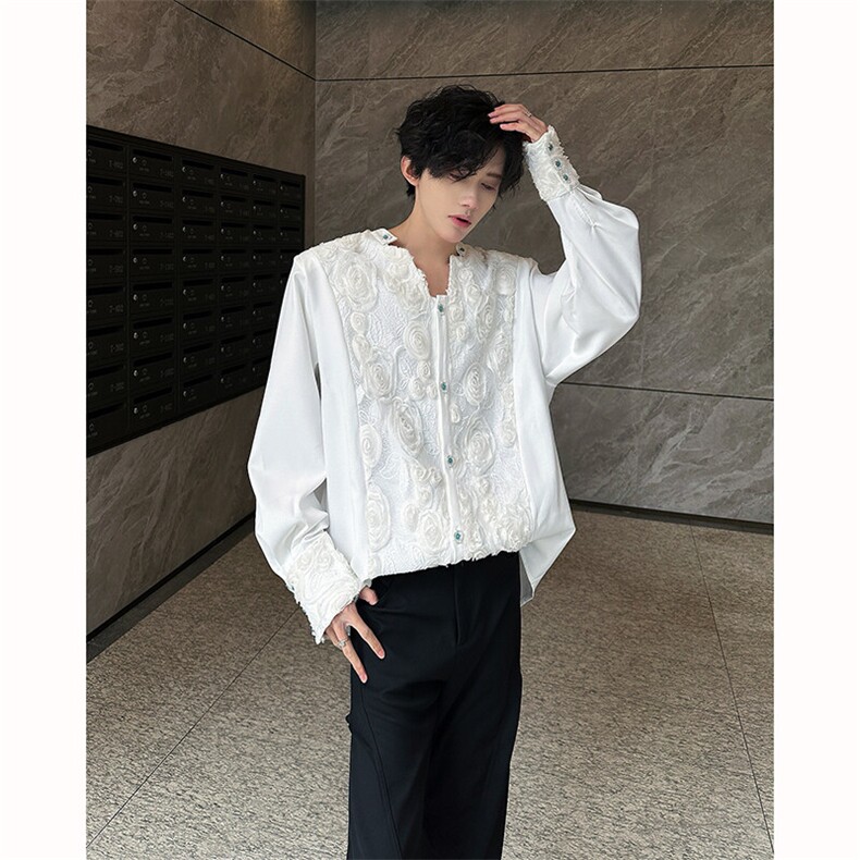 现货！25春季男士蕾丝立体花卉宫廷刺绣重工奢华感衬衫CS109-P138，男装衬衫，电商B288