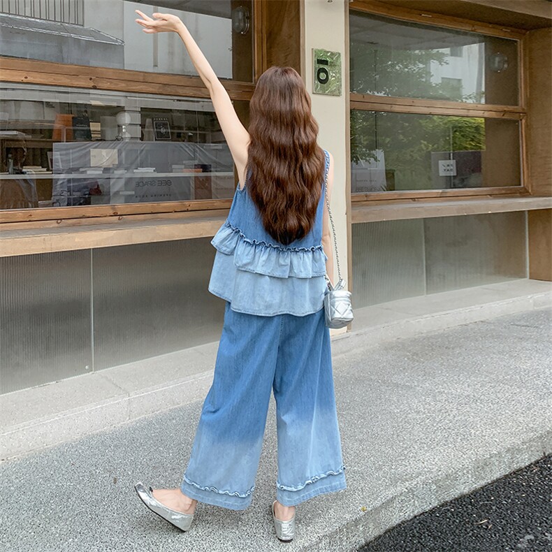 时尚减龄宽松休闲两件套女夏季2025新款设计感渐变马甲半身裙套装,女装套装/套裙,2C255