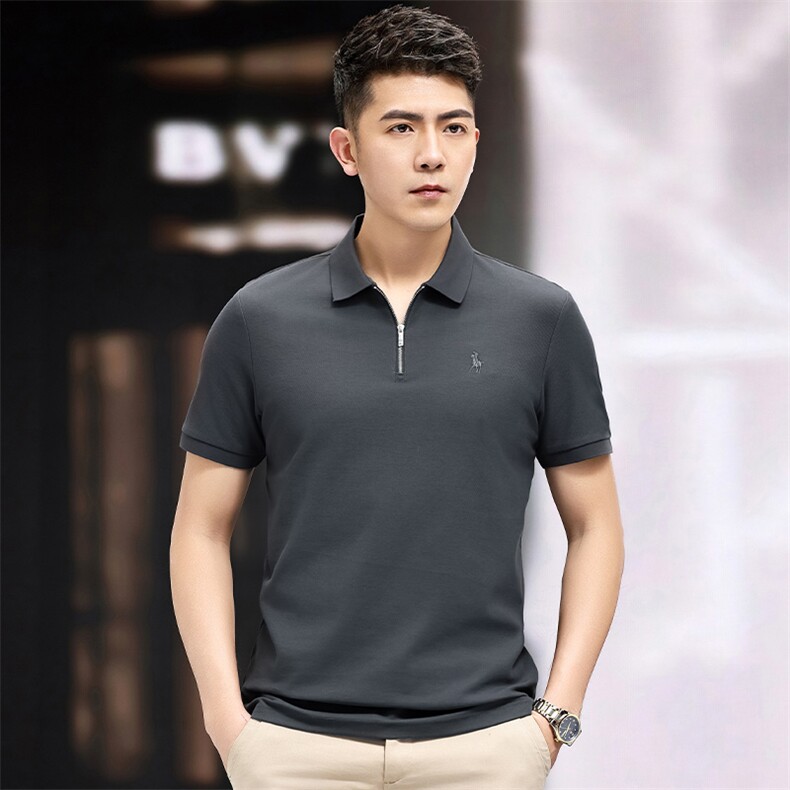 2024夏季商务休闲男士时尚Polo衫半拉链翻领透气短袖T恤男半袖潮,男装T恤,电商B212（原钱塘6029）