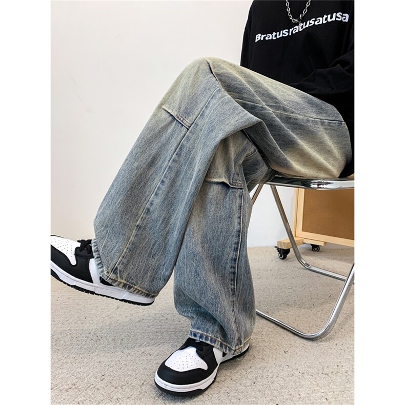 主推款！美式褶皱牛仔裤男做旧长裤百搭裤子A080-6105-P6588，男装牛仔裤，电商A080