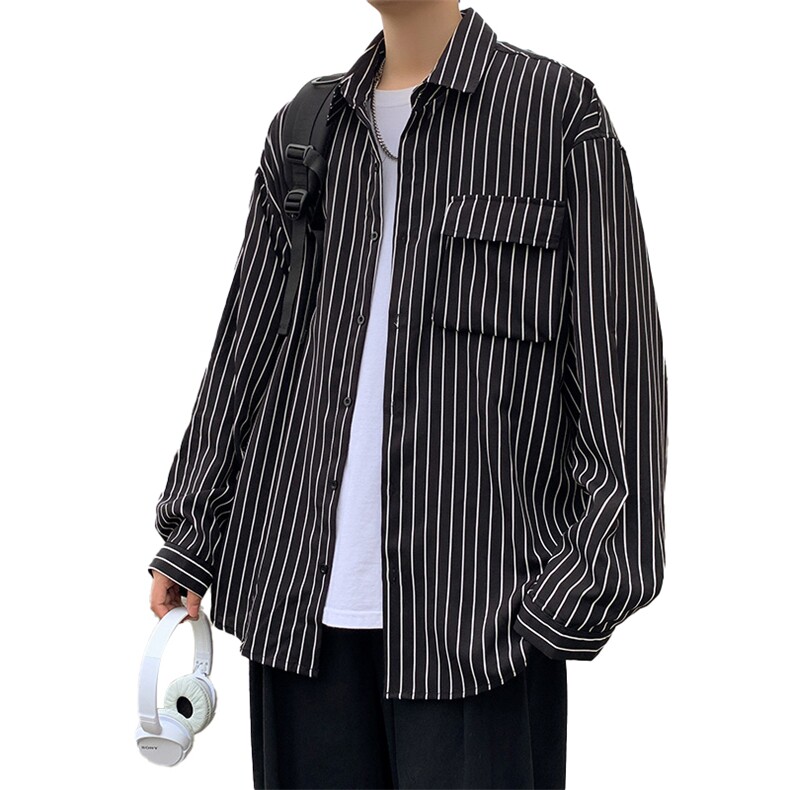 C3082/P40秋装新款条纹长袖衬衣男立体口袋工装大码衬衫男四季款,男装衬衫,电商A141