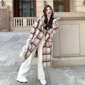 韩版时尚连帽双面羊绒大衣女2025秋冬季新款宽松显瘦长款呢子外套图片