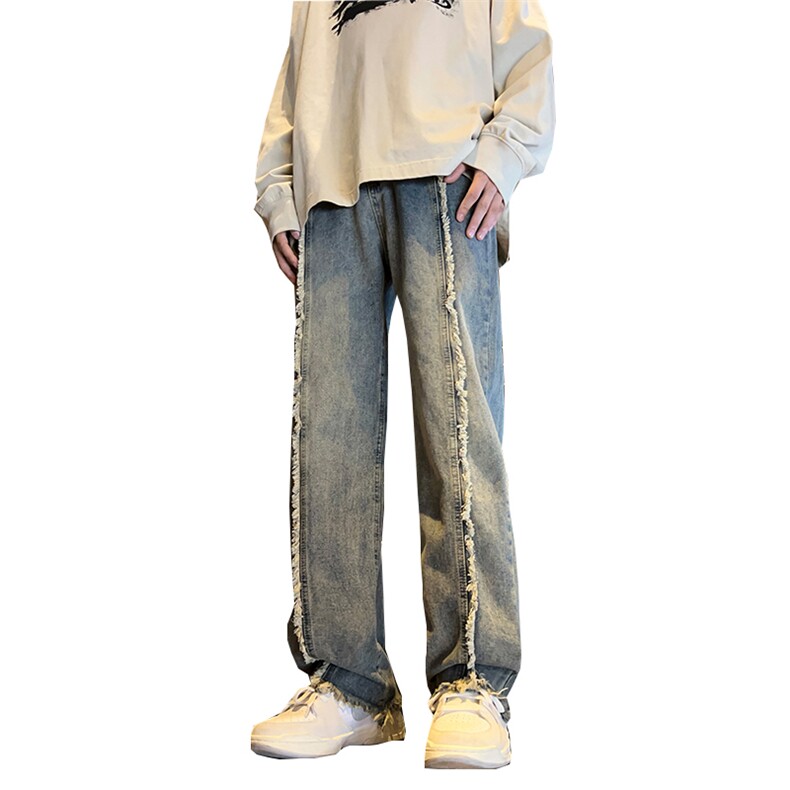 美式ins高街hiphop重工艺水洗毛边牛仔裤货号K712P65,男装牛仔裤,电商A063