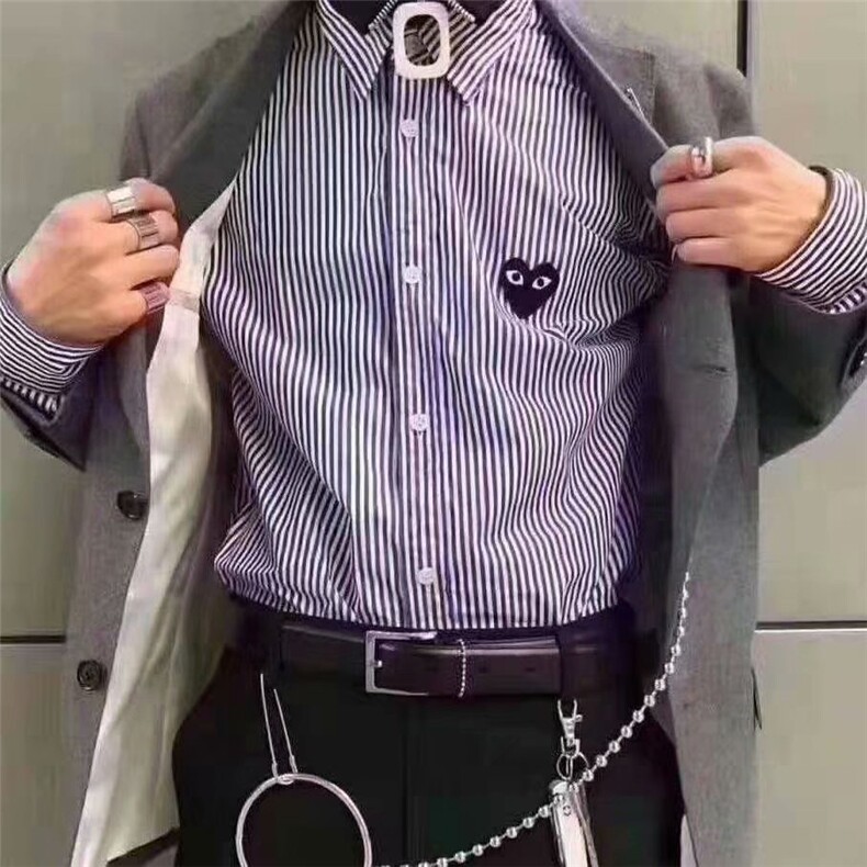 日系春夏川久男女款衬衣爱心保百搭玲条纹长袖显瘦衬衫上衣,男装衬衫,星座1210-1