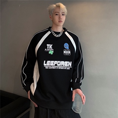 360克重磅条纹拼接卫衣男圆领春秋美式复古赛车服外套W82-P58，男装卫衣，电商C307