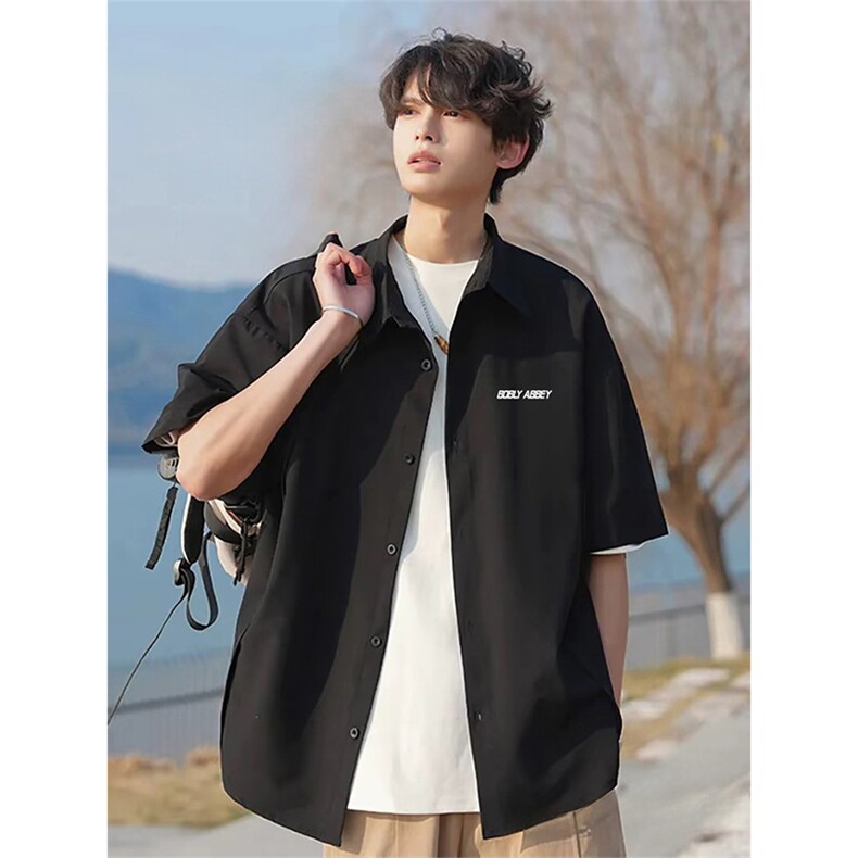 抖音得物高品质夏季冰丝休闲衬衫美式垂感宽松衬衫短袖ADT2102，男装T恤，电商A443