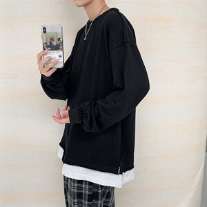 秋季假两件卫衣男宽松bf慵懒风圆领港风ins韩版中性外套w90-p30，男装卫衣，星座1008-2