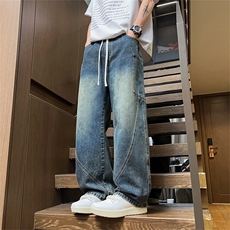 C038-P45春夏新款牛仔裤男士休闲宽松系绳直筒裤子【控79】M-5XL，男装牛仔裤，星座1204