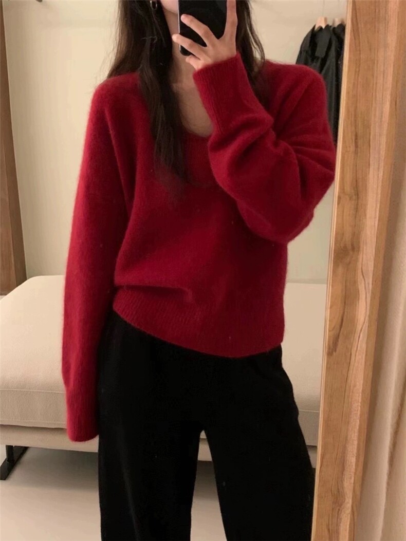 软糯宽松v领羊毛针织衫上衣女打底秋冬内搭毛衣,女装羊毛衫,思途羊绒