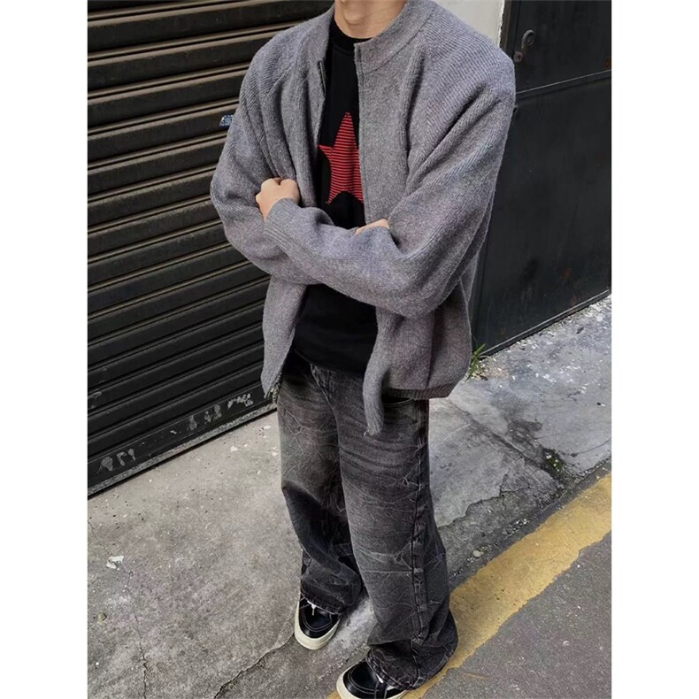 网图有货慵懒风简约百搭纯色拉链休闲毛衣男女针织开衫A908-P60,男装针织衫/毛衣,星座1505