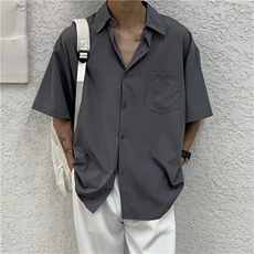 高街短袖衬衫男夏季潮流ulzzang百搭休闲五分袖衬衣CY1207-P26，男装T恤，星座412-2