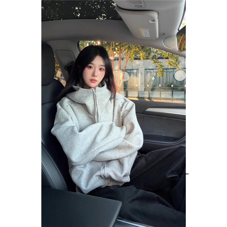 设计感铆钉拼接连帽卫衣男女秋季潮小众百搭情侣外套WY010-P57,女装短外套,星座208-5