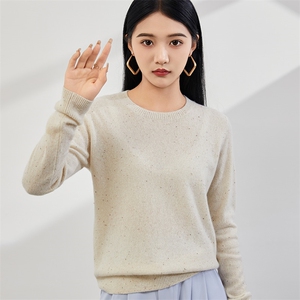 2025春秋新款羊绒衫女100纯山羊绒减龄拼色针织套衫简约圆领上衣图片