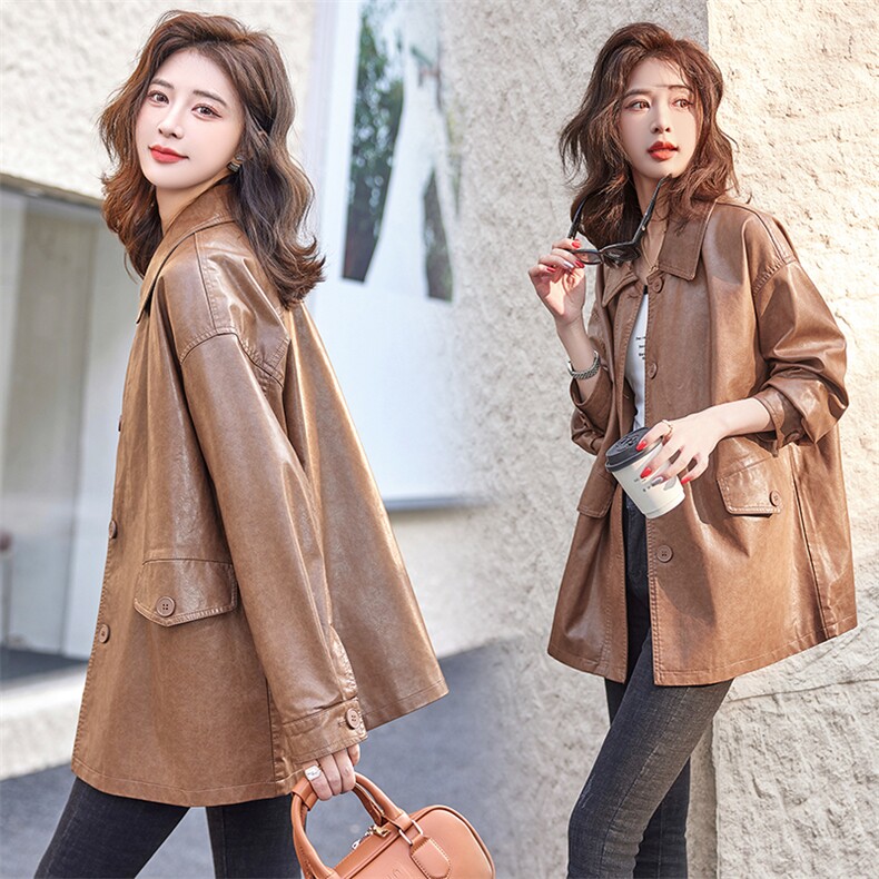 今年流行的美式皮风衣女2025春秋季新款欧货爆款机车中长款皮外套，女装皮衣，缘衣格