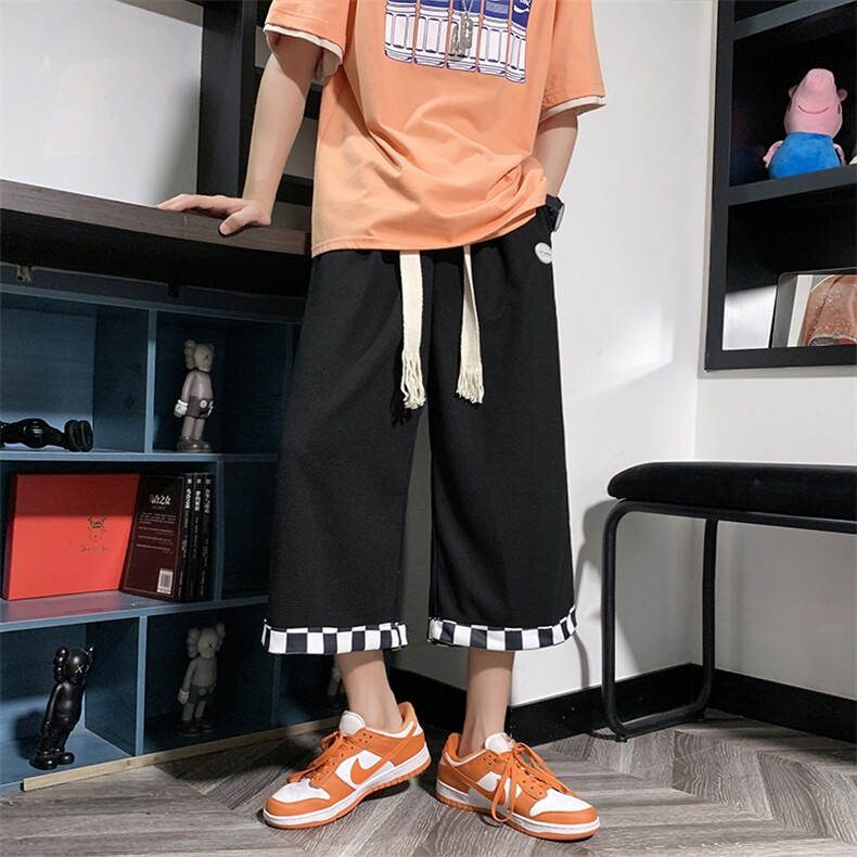 克莱因蓝日系复古休闲七分裤男夏季宽松夏季直筒阔腿裤DK904-P30,男装休闲裤,星座1008-1