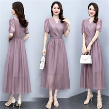 高级感天丝连衣裙女2024夏季新款气质妈妈收腰显瘦高腰薄款a字裙，女装连衣裙，关键词