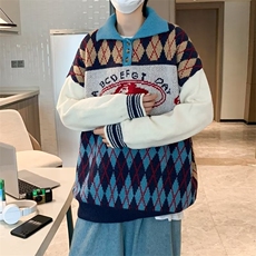 格子P0l0领毛衣美式圆领毛衣男慵懒风休闲针织衫FM07P45，男装针织衫/毛衣，星座1116-2