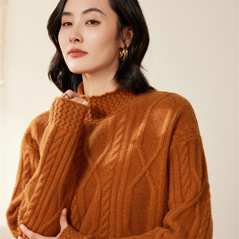 时尚百搭女士高领毛衣羊毛针织衫温暖舒适,女装羊毛衫,北娇羊绒