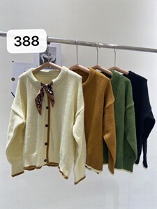 388拼色丝巾毛衣开衫图片