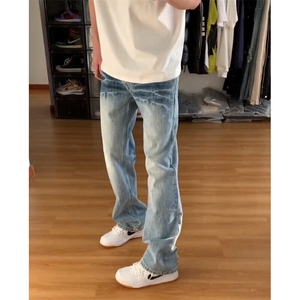 【现货特P】春装cleanfit牛仔裤男款裂纹美式高街裤子,焦糖棕鞋搭配什么颜色的裤子好看图片