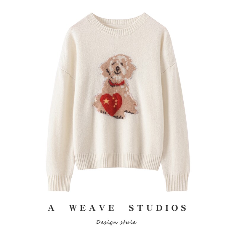 2025年秋季新款百搭爱心小狗刺绣，女装针织衫/毛衣，戎魅羊绒