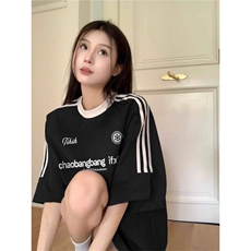 H0562-P35三条杠撞色短袖t恤女夏季新款潮牌美式小个子宽松上衣，女装T恤，星座617A-2