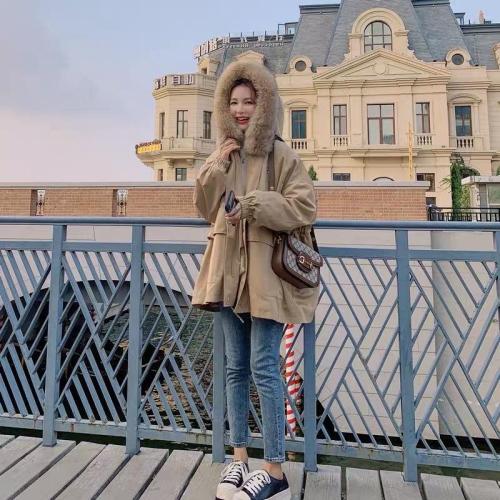 ZCL512韩牌真狐狸毛领内胆仿獭兔毛时尚派克服,女装,L·H·X