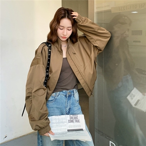 美式复古短款机车风工装夹克外套女2025秋季新款立领设计感上衣图片