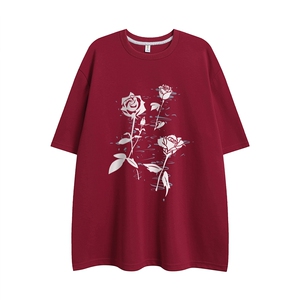 白底23新款夏季时尚百搭宽松圆领印花短袖T恤T1176P25控38图片