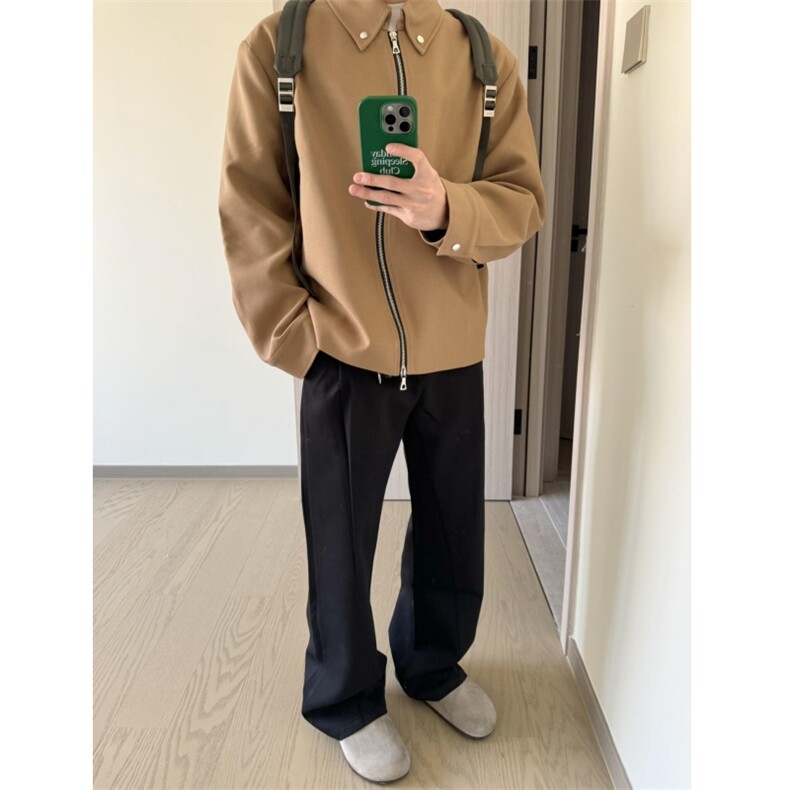 现货自制款现货S型拉链休闲简约卡其经典外套设计感夹克,男装夹克,星座910A
