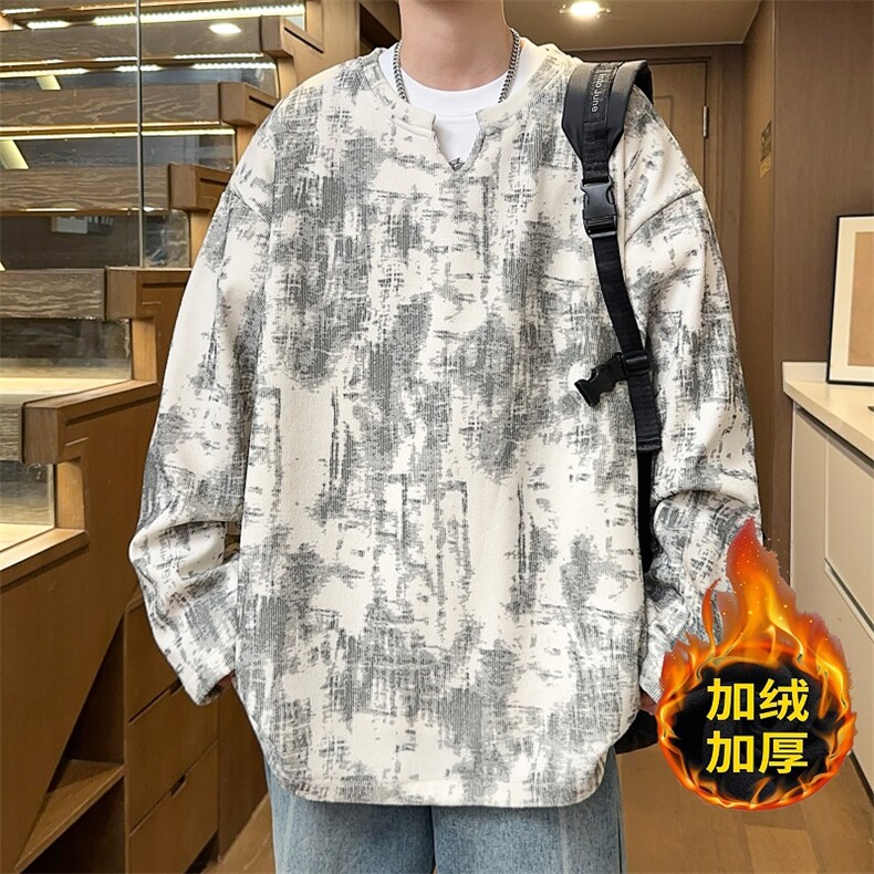 2025数据款V领长袖水墨画T恤*CK74*P25加绒30,男装T恤,星座511-1