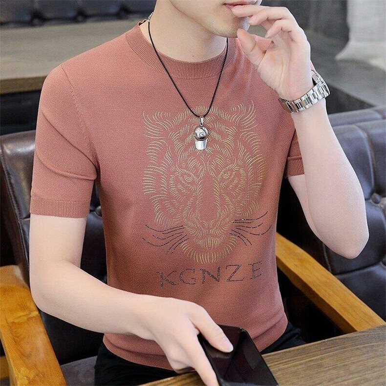 7320-P55夏季休闲时尚短袖毛衣男打底衫欧货T恤潮牌针织衫,男装T恤,电商D310B-1