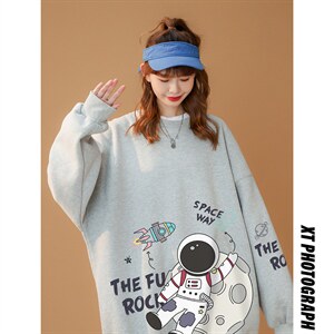 春装衔接新款 百搭潮流韩版小众宇航员宽松圆领卫衣W149 P30控48图片