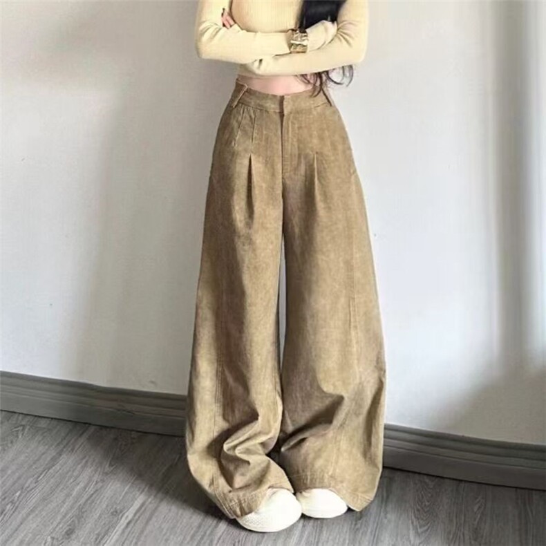1506A/GA19470/P47慵懒松弛感高腰阔腿牛仔宽松显瘦直筒拖地裤,男装休闲裤,星座1506A