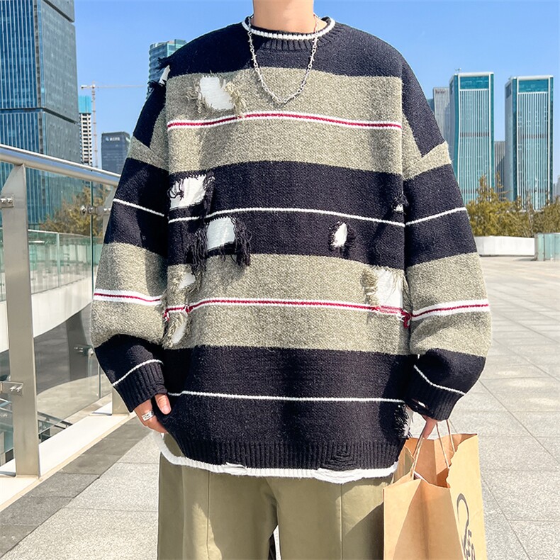 男士条纹休闲圆领保暖毛衣港风潮流青少年上衣MY0156-P40,男装针织衫/毛衣,星座308B-1
