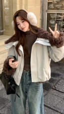 新款美式复古派克服加厚短款皮毛一体p225-k328，女装派克服，2D075