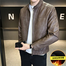 加绒皮衣男士外套秋冬季2025新款加厚保暖皮夹克A313-PY9151-P145，男装皮衣，电商A313