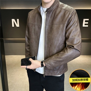 加绒皮衣男士外套秋冬季2025新款加厚保暖皮夹克A313-PY9151-P145图片