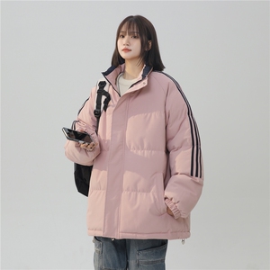 ！冬季条纹五防立领加绒加厚棉衣情侣撞色棉服外套MY7777-p68,秋冬丝绒半裙穿搭图片