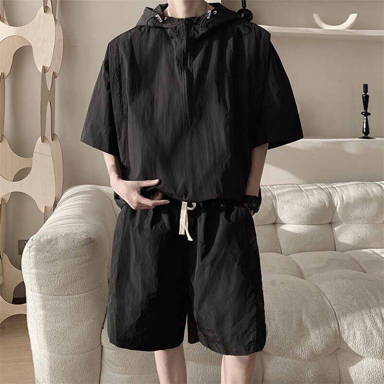 8XL-M休闲运动套装大码工装短袖冰丝薄款连帽户外防晒衣TZ1701P68,男装休闲套装,电商B238