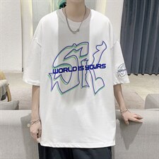 潮流原创设计款字母印花短袖T恤大码宽松男潮517A-1-T912-P28控38，男装T恤，星座517A-1