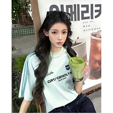 抖音得物品质二开240克宽松纯棉美式潮牌印花三条杠中性风短袖T恤，男装T恤，电商A486-1