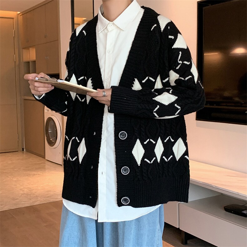 M3107-P85秋冬加厚宽松潮针织开衫外套男女情侣中性毛衣上衣控98图片