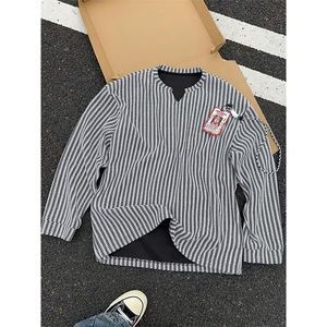 现货5W件重磅280g鱼骨纹V领条纹T恤T24536特P15 T24536J加绒特P25图片