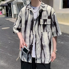 扎染印花短袖衬衫男女潮牌夏季美式复古衬衣痞帅休闲外套S67-P35，男装衬衫，星座1008