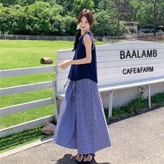 甜美花边格纹背心半身裙套装女夏2025新款今年流行绝美俏皮两件套，女装套装/套裙，2C325