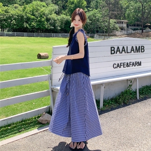 甜美花边格纹背心半身裙套装女夏2025新款今年流行绝美俏皮两件套图片