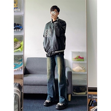 B221美式ins高街暗黑光版修身微喇牛仔裤LK23137-P55控78，男装牛仔裤，电商B221