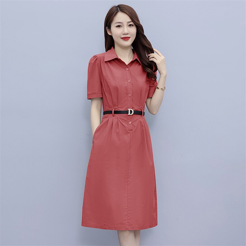 2023夏装新款时尚气质收腰衬衫连衣裙（送皮带）,女装连衣裙,姿衣坊